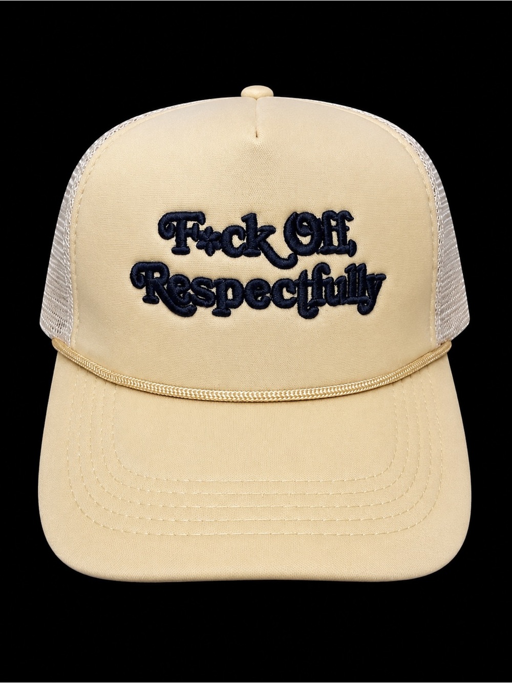 NWOT~F*ck Off Respectfully Embroidered Trucker Hat - Cream - Picture 1 of 1